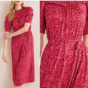 NWT Boden Yoke Detail Jersey Midi Dress Size 8 Pink Gin Fizz Abstract Vine